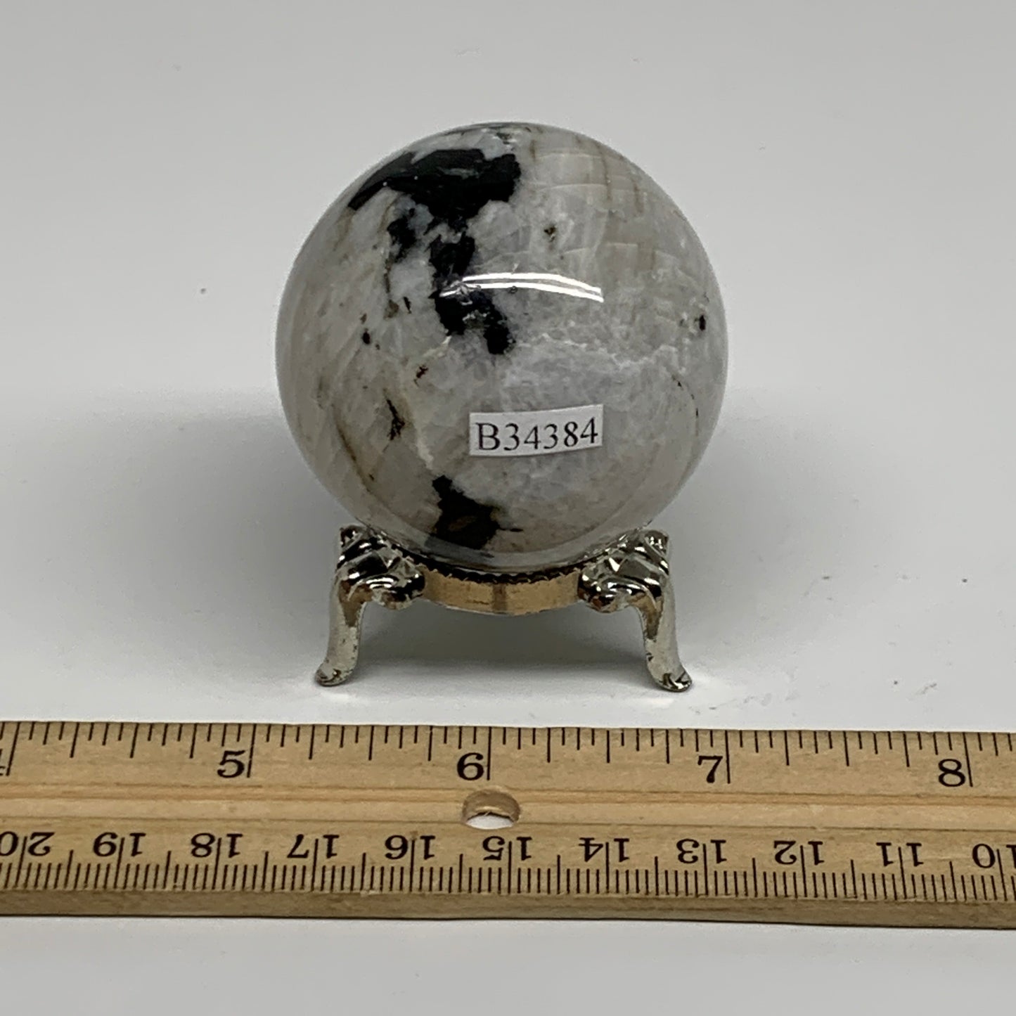 158.9g, 1.9"(48mm), Natural Rainbow Moonstone Sphere Ball Gemstone, B34384