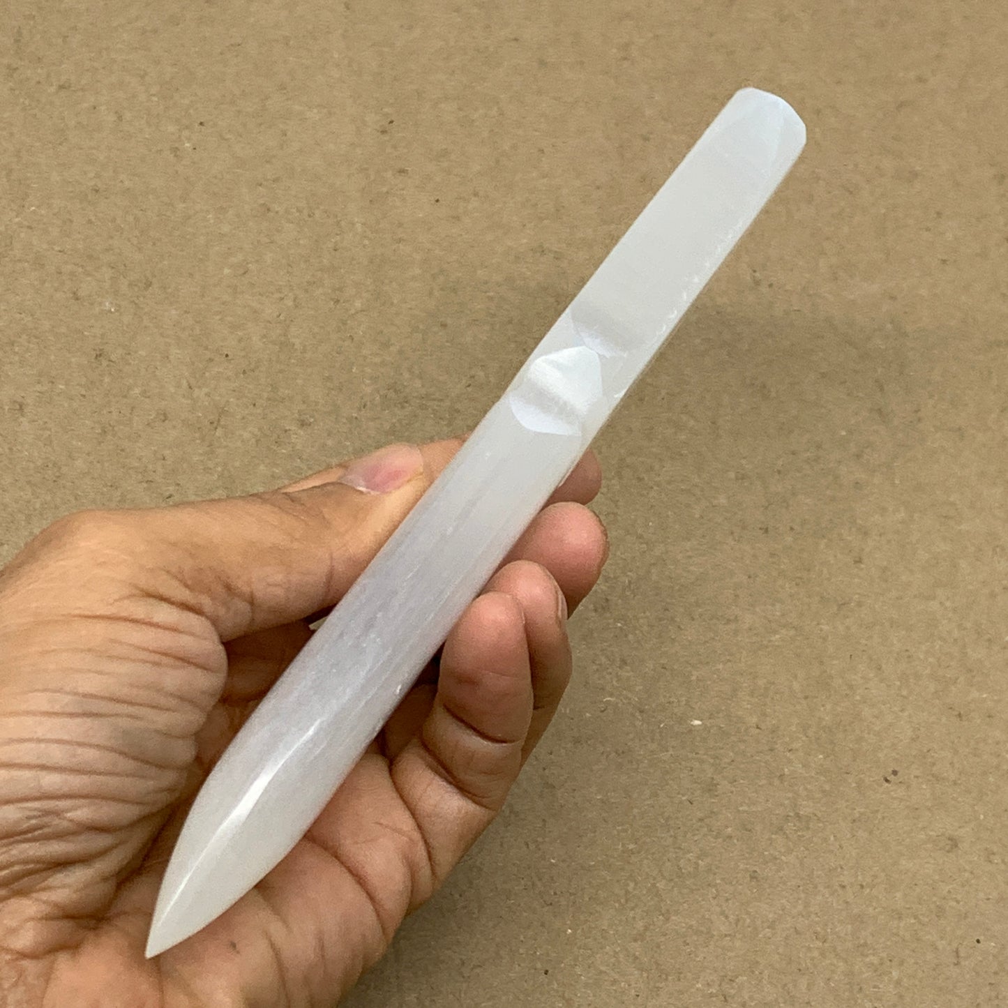 146g, 7.5"x1.3"x0.6", Natural Selenite Crystal Dagger (Satin Spar), B36905