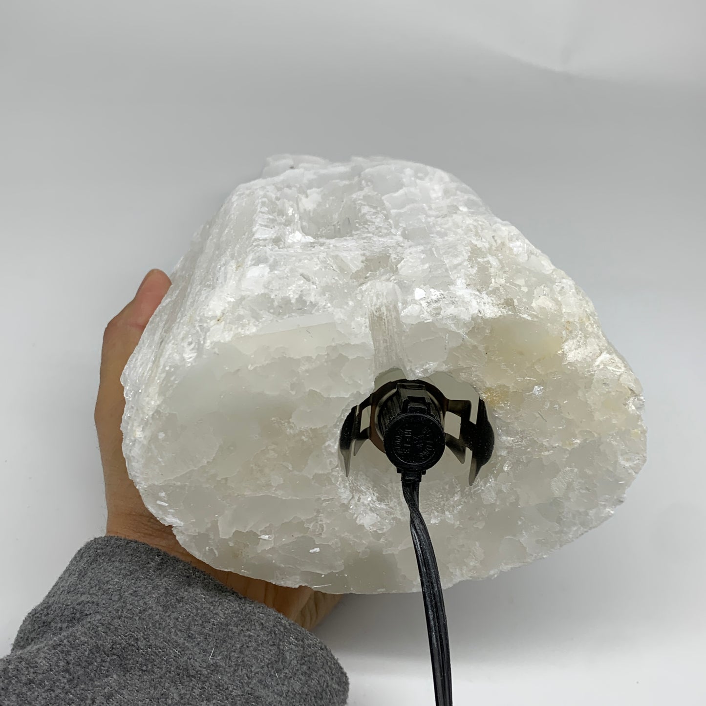 11 lbs, 13.7"x5.3"x3.7" Rough Selenite (Satin Spar) Lamp Tower W/Chord, B35833
