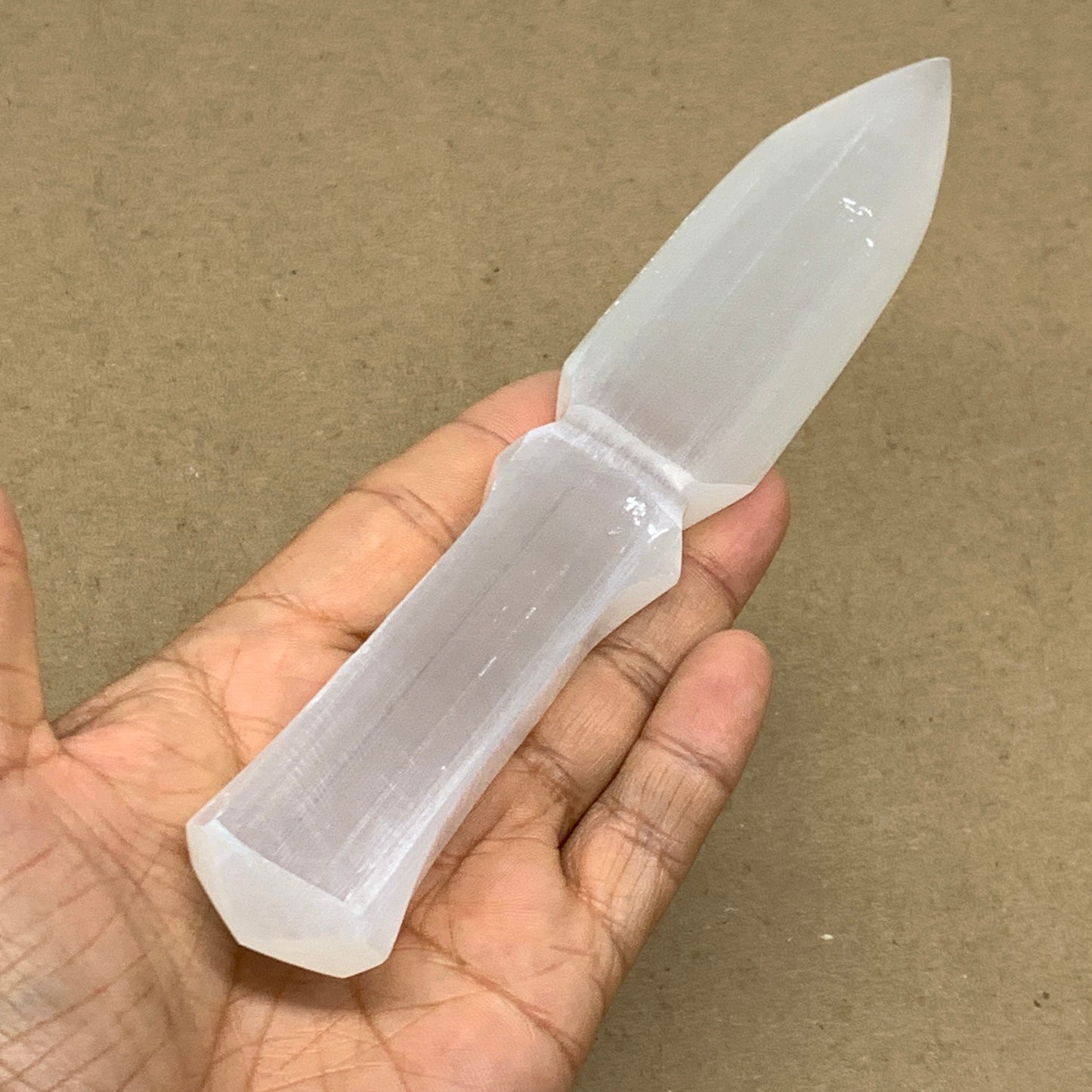 146g, 7.5"x1.3"x0.6", Natural Selenite Crystal Dagger (Satin Spar), B36905