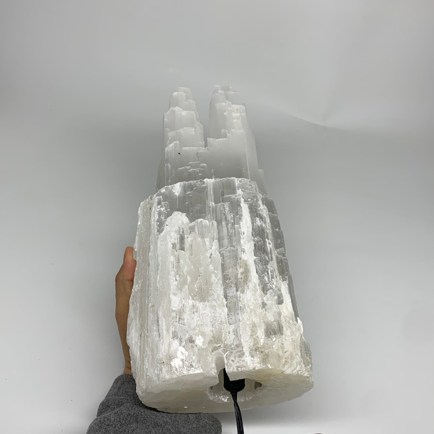 11 lbs, 13.7"x5.3"x3.7" Rough Selenite (Satin Spar) Lamp Tower W/Chord, B35833