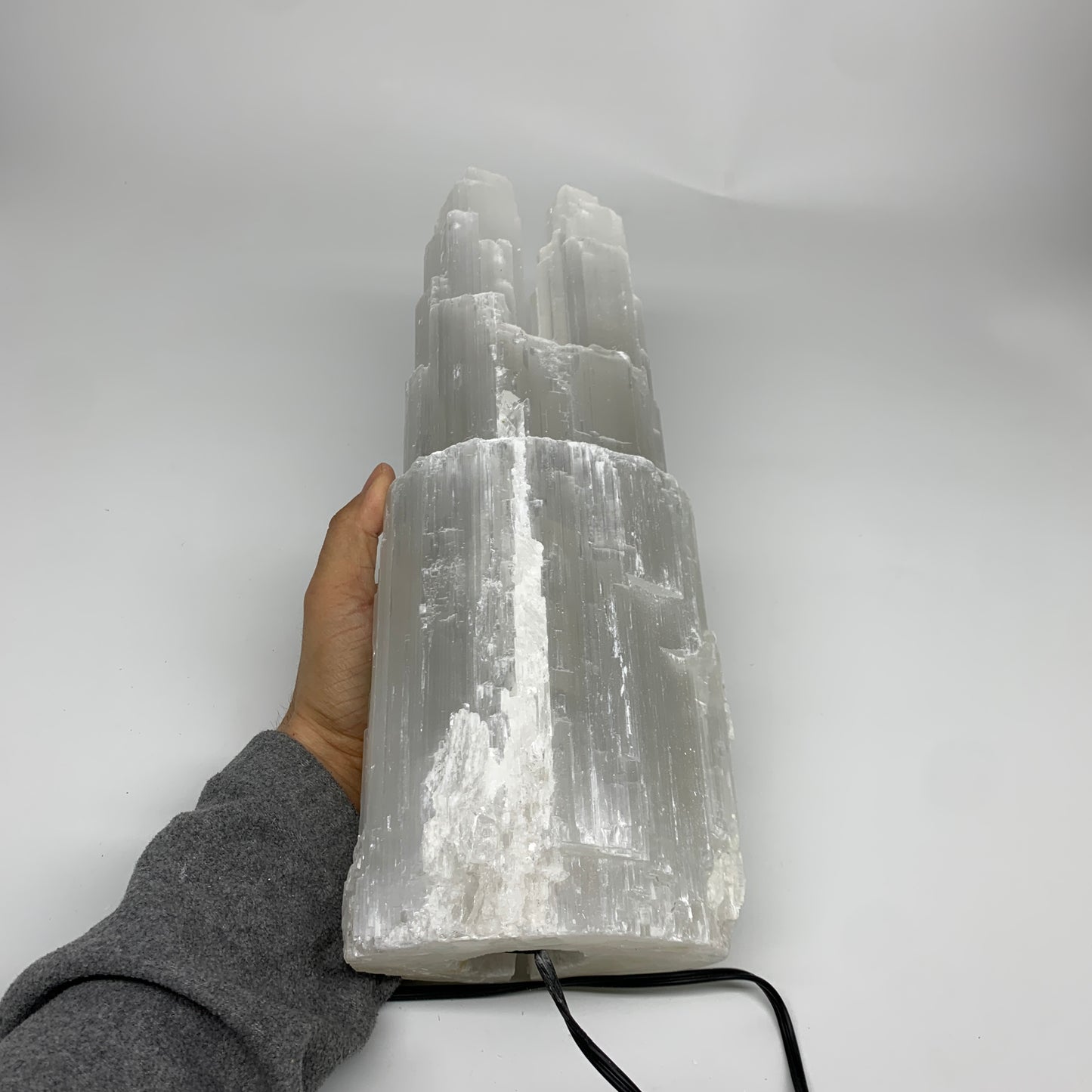 11 lbs, 13.7"x5.3"x3.7" Rough Selenite (Satin Spar) Lamp Tower W/Chord, B35833