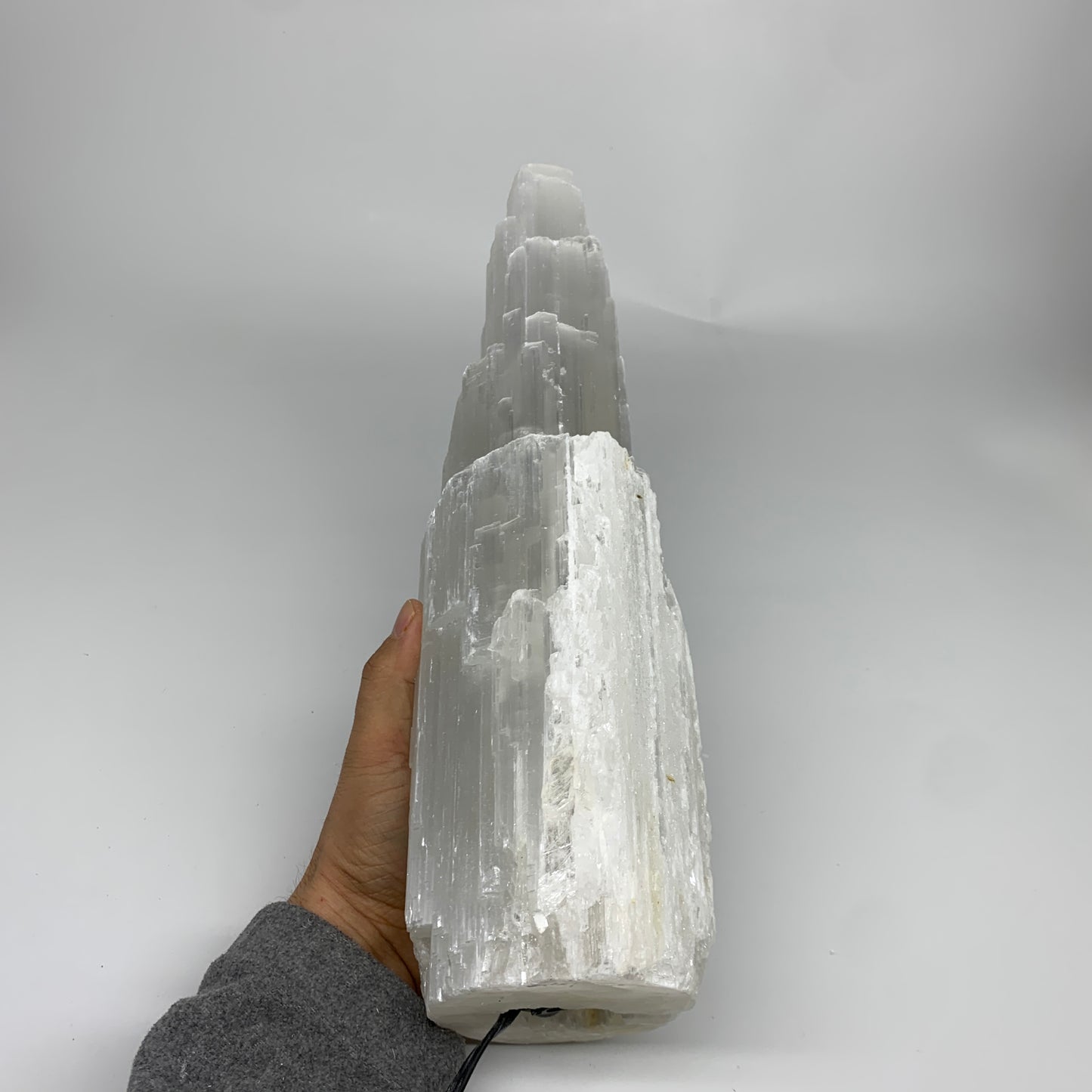 11 lbs, 13.7"x5.3"x3.7" Rough Selenite (Satin Spar) Lamp Tower W/Chord, B35833