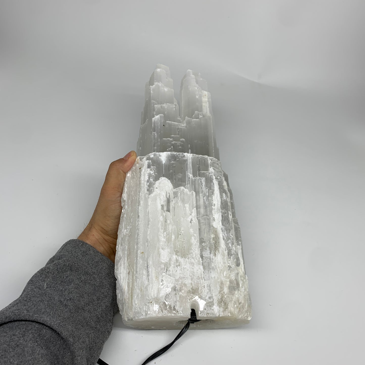 11 lbs, 13.7"x5.3"x3.7" Rough Selenite (Satin Spar) Lamp Tower W/Chord, B35833