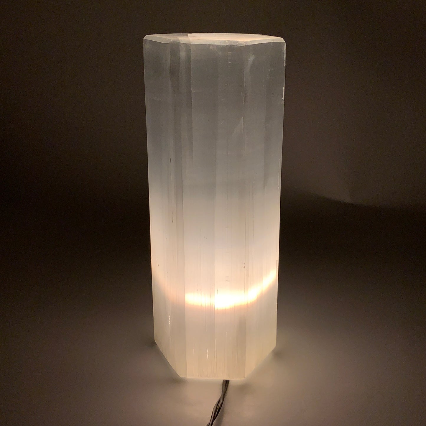 7.5 lbs. 9.5"x3.4", Hexagon Selenite (Satin Spar) Lamp, w/6ft Chord, B35834