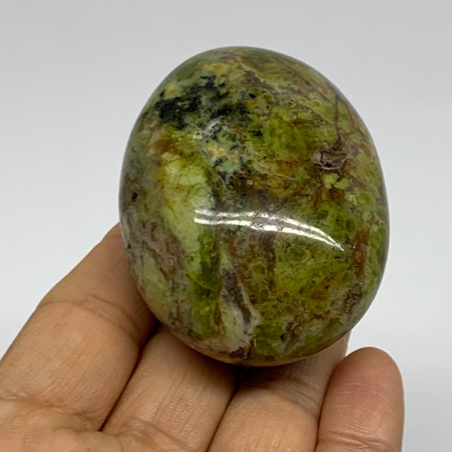 139.9g, 2.6"x1.8"x1.4", Green Opal Crystal PalmStone Polished Reiki, B38249
