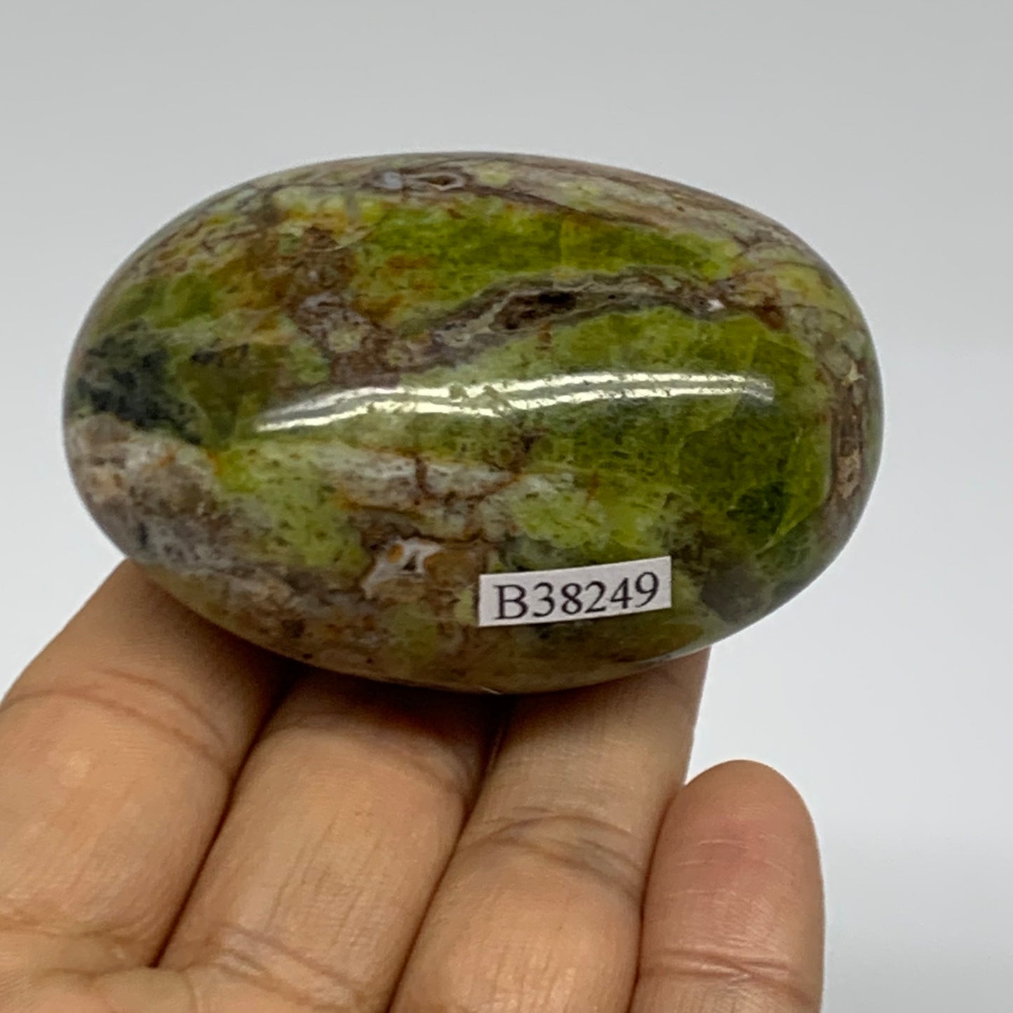 139.9g, 2.6"x1.8"x1.4", Green Opal Crystal PalmStone Polished Reiki, B38249