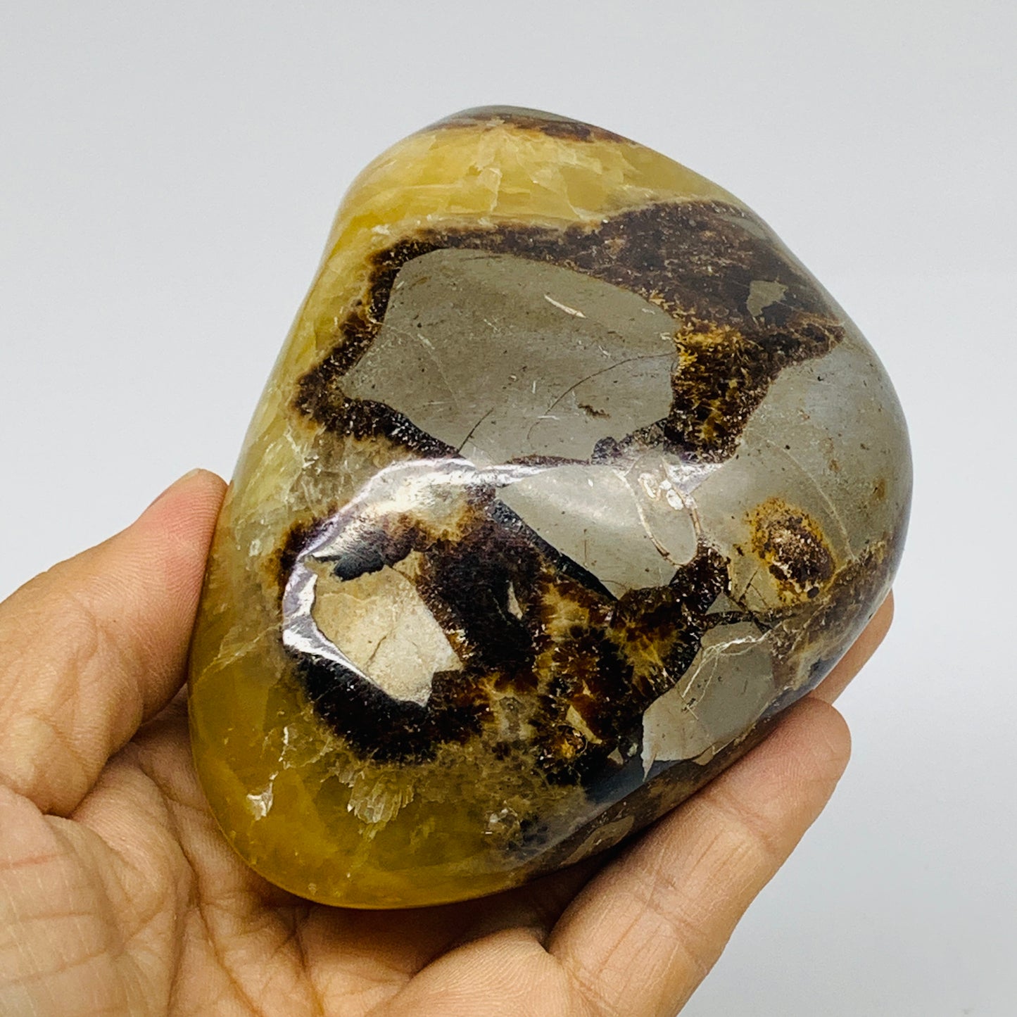 1.24 lbs, 3.9"x2.9"x1.8", Septarian Nodules Freeform Polished Crystal, B37395