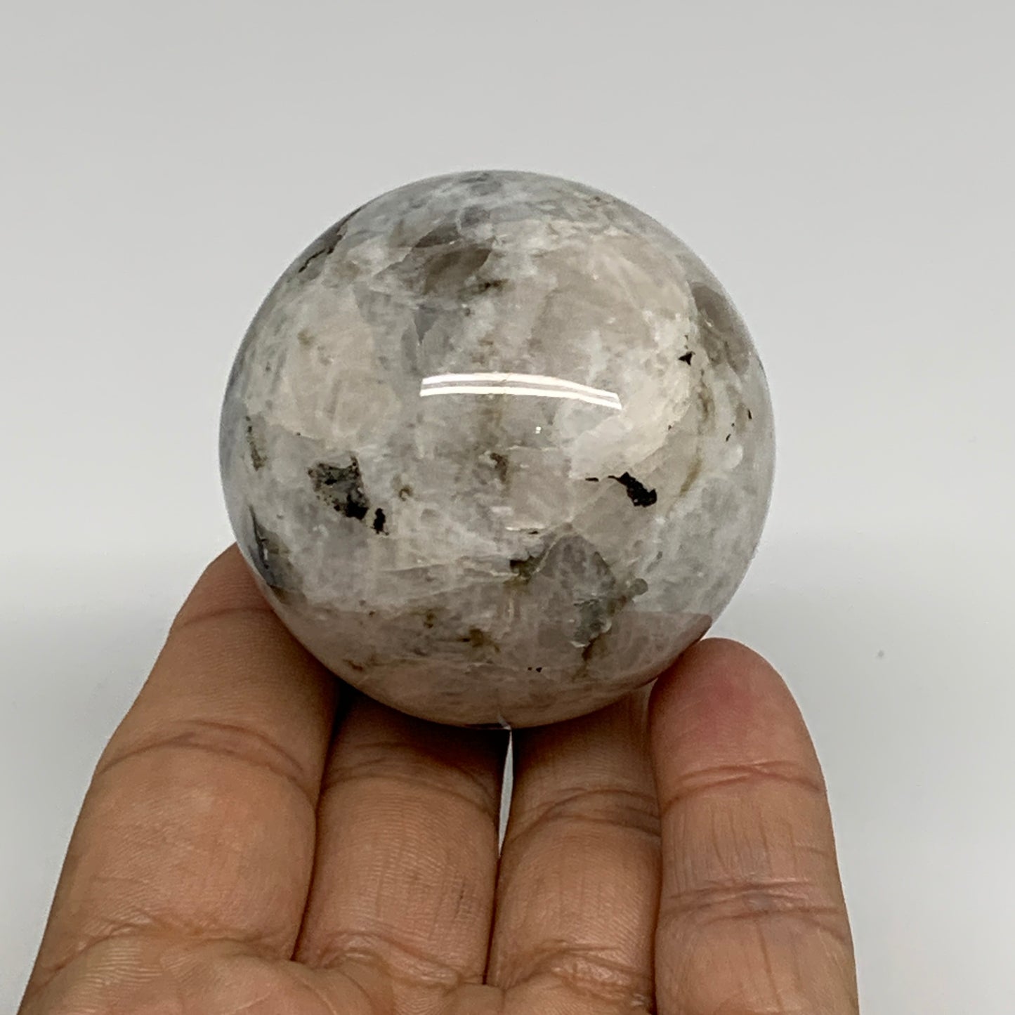 176.8g, 2"(50mm), Natural Rainbow Moonstone Sphere Ball Gemstone, B34386