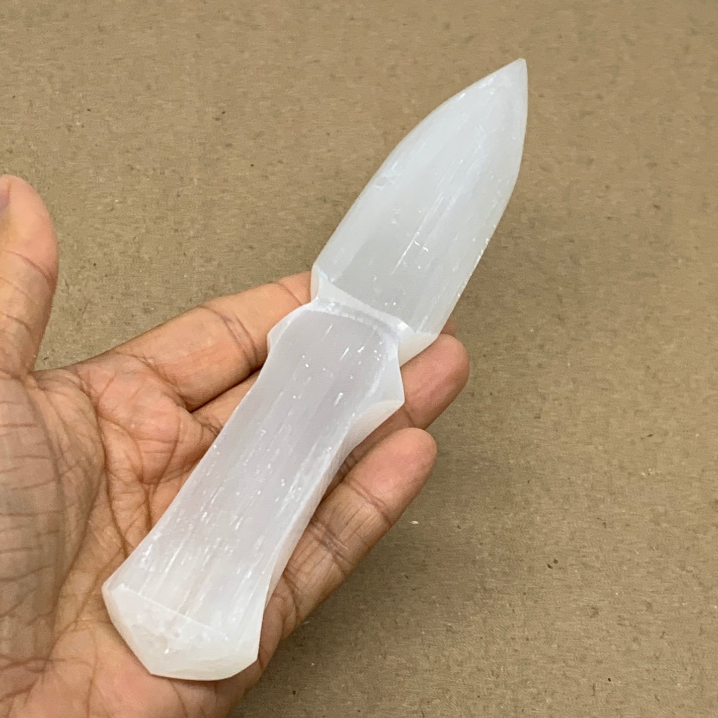 139g, 7.5"x1.3"x0.6", Natural Selenite Crystal Dagger (Satin Spar), B36906