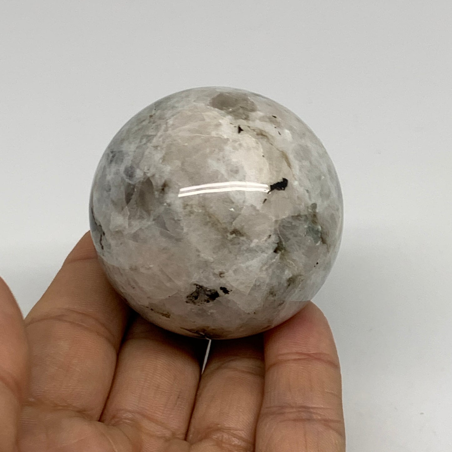 176.8g, 2"(50mm), Natural Rainbow Moonstone Sphere Ball Gemstone, B34386