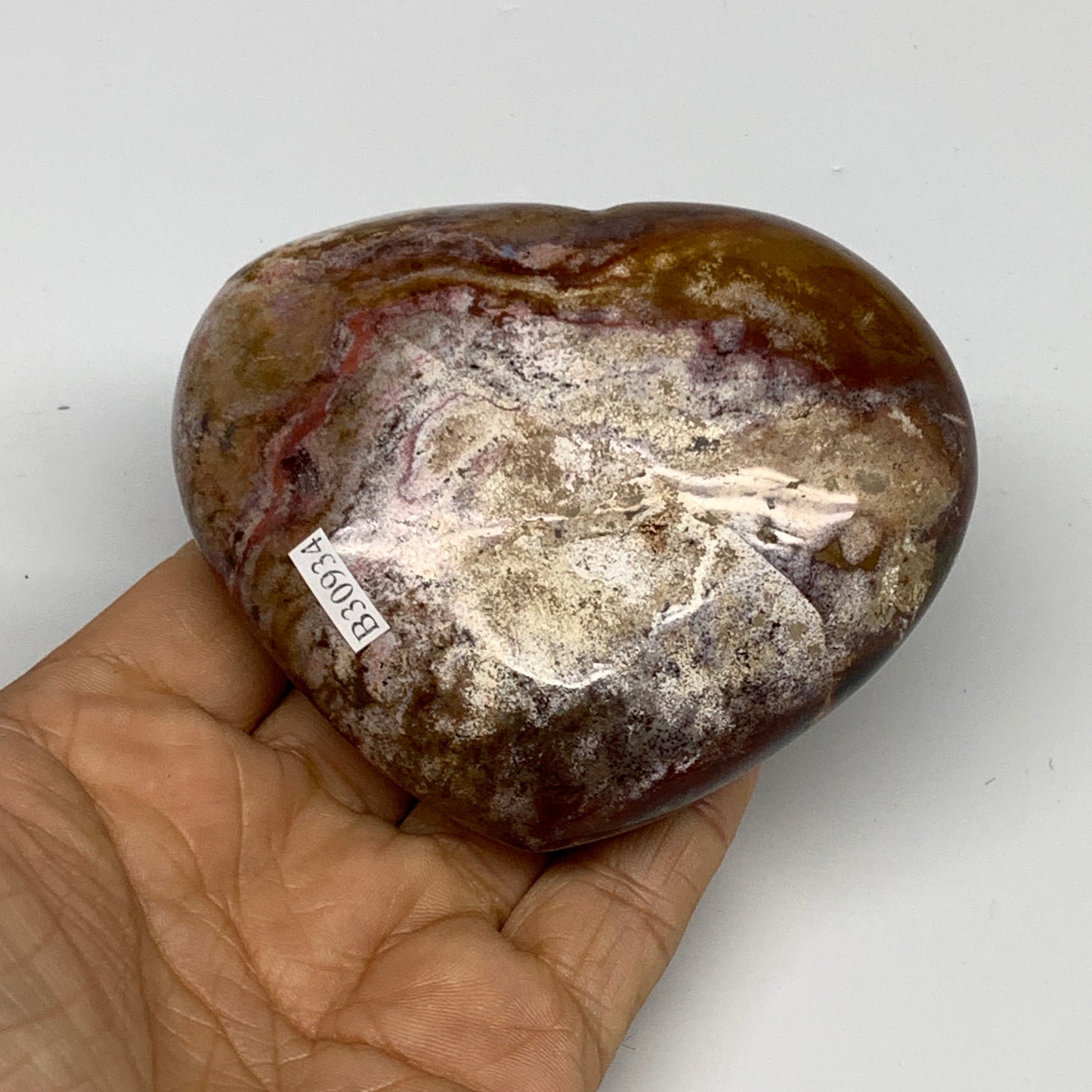 0.72 lbs, 3"x3.4"x1.5" Ocean Jasper Heart Polished Healing Crystal, B30934