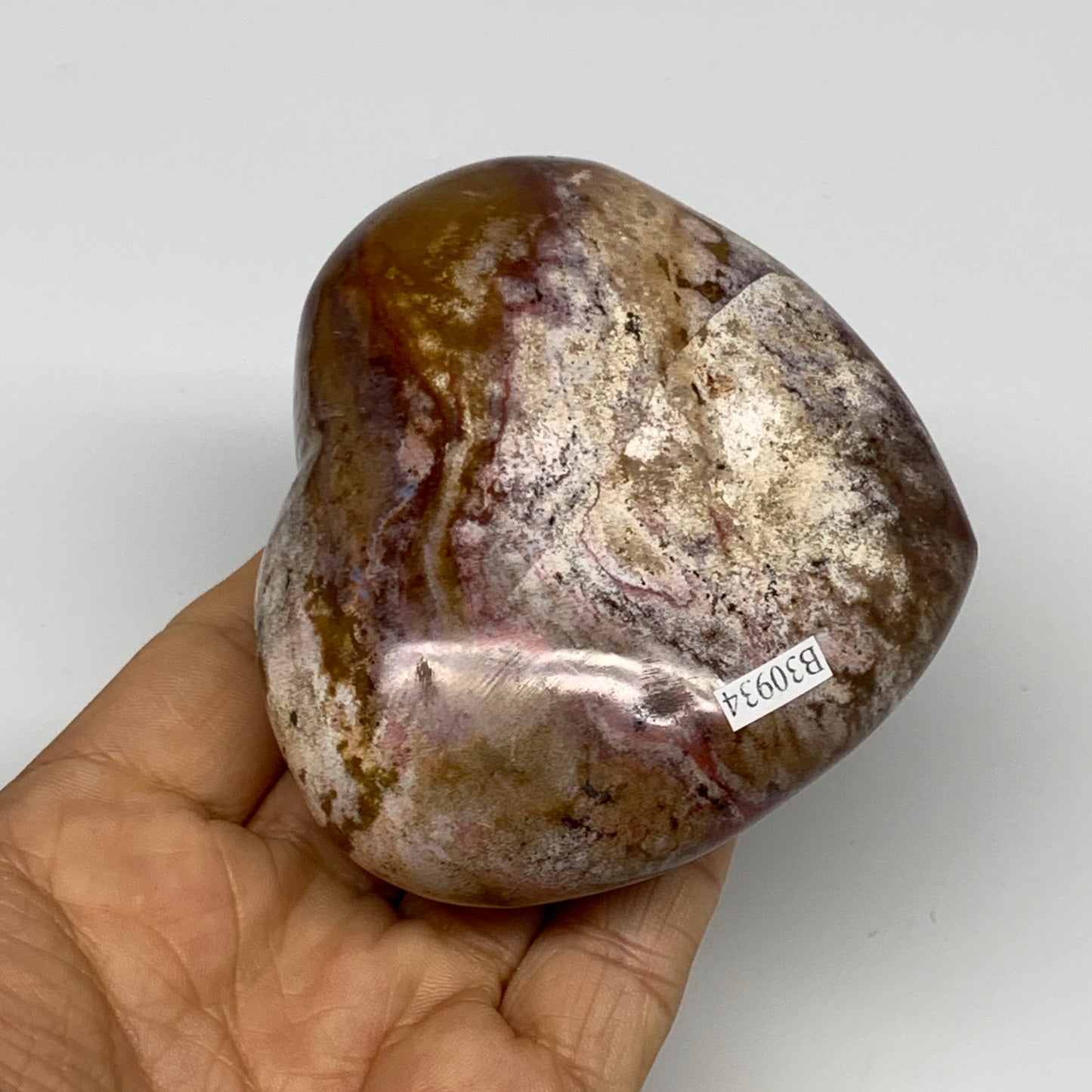 0.72 lbs, 3"x3.4"x1.5" Ocean Jasper Heart Polished Healing Crystal, B30934