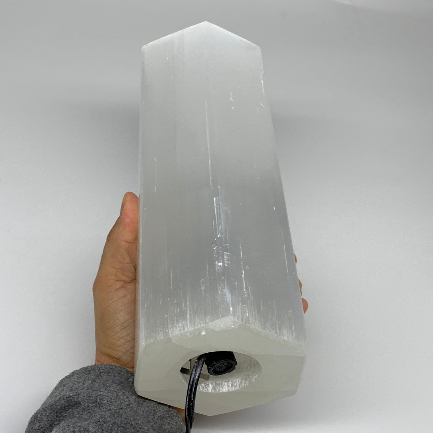 7.5 lbs. 9.5"x3.4", Hexagon Selenite (Satin Spar) Lamp, w/6ft Chord, B35834
