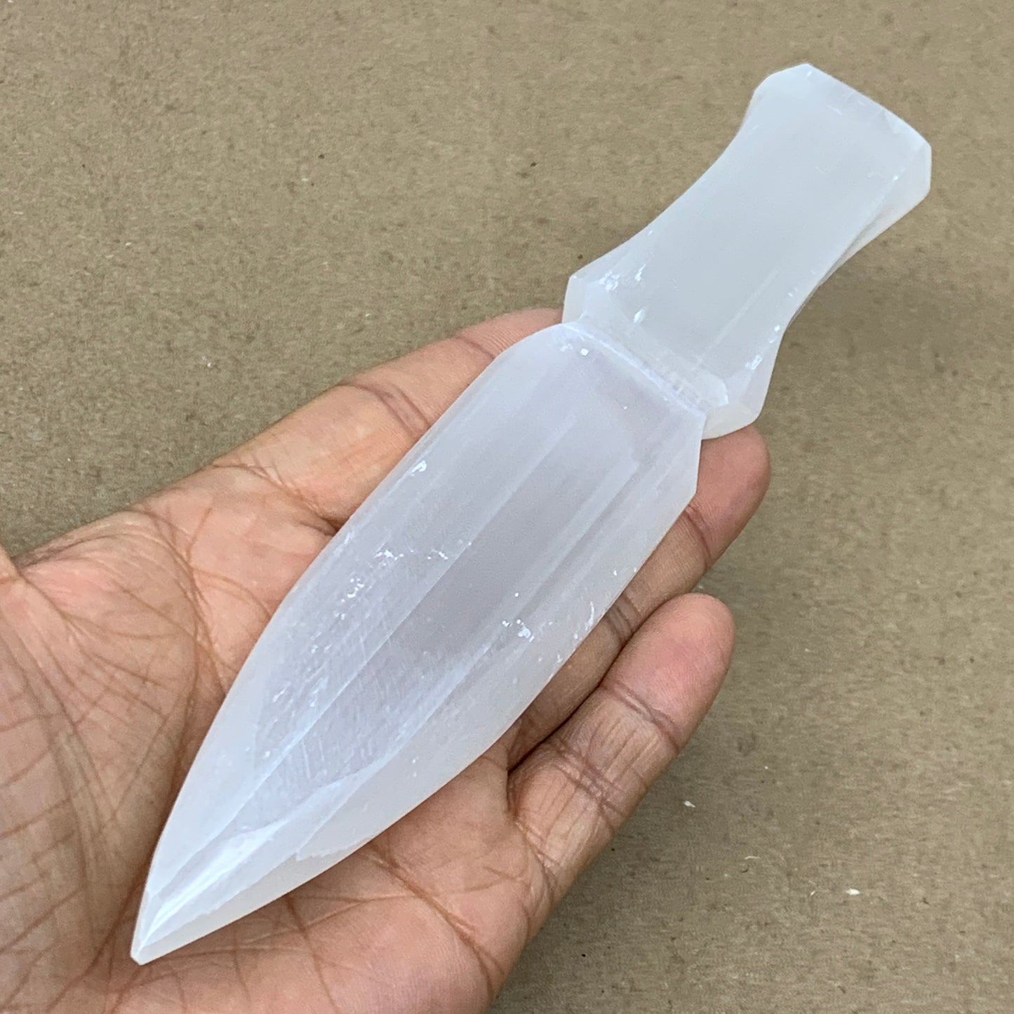 146g, 7.5"x1.3"x0.6", Natural Selenite Crystal Dagger (Satin Spar), B36907