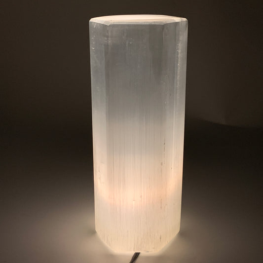 7.8 lbs. 9.75"x3.5", Hexagon Selenite (Satin Spar) Lamp, w/6ft Chord, B35835