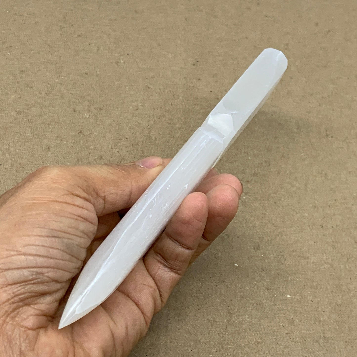 146g, 7.5"x1.3"x0.6", Natural Selenite Crystal Dagger (Satin Spar), B36907