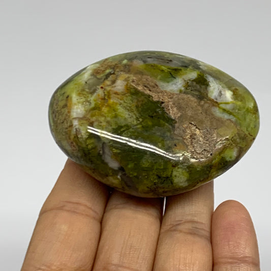 114.5g, 2.6"x2.1"x1", Green Opal Crystal PalmStone Polished Reiki, B38251