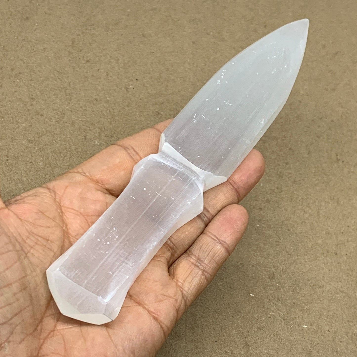 146g, 7.5"x1.3"x0.6", Natural Selenite Crystal Dagger (Satin Spar), B36907