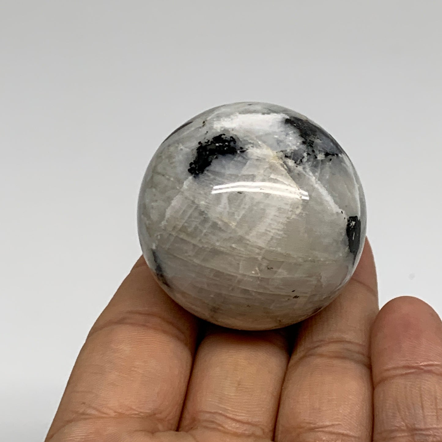 96.4g, 1.6"(41mm), Natural Rainbow Moonstone Sphere Ball Gemstone, B35173