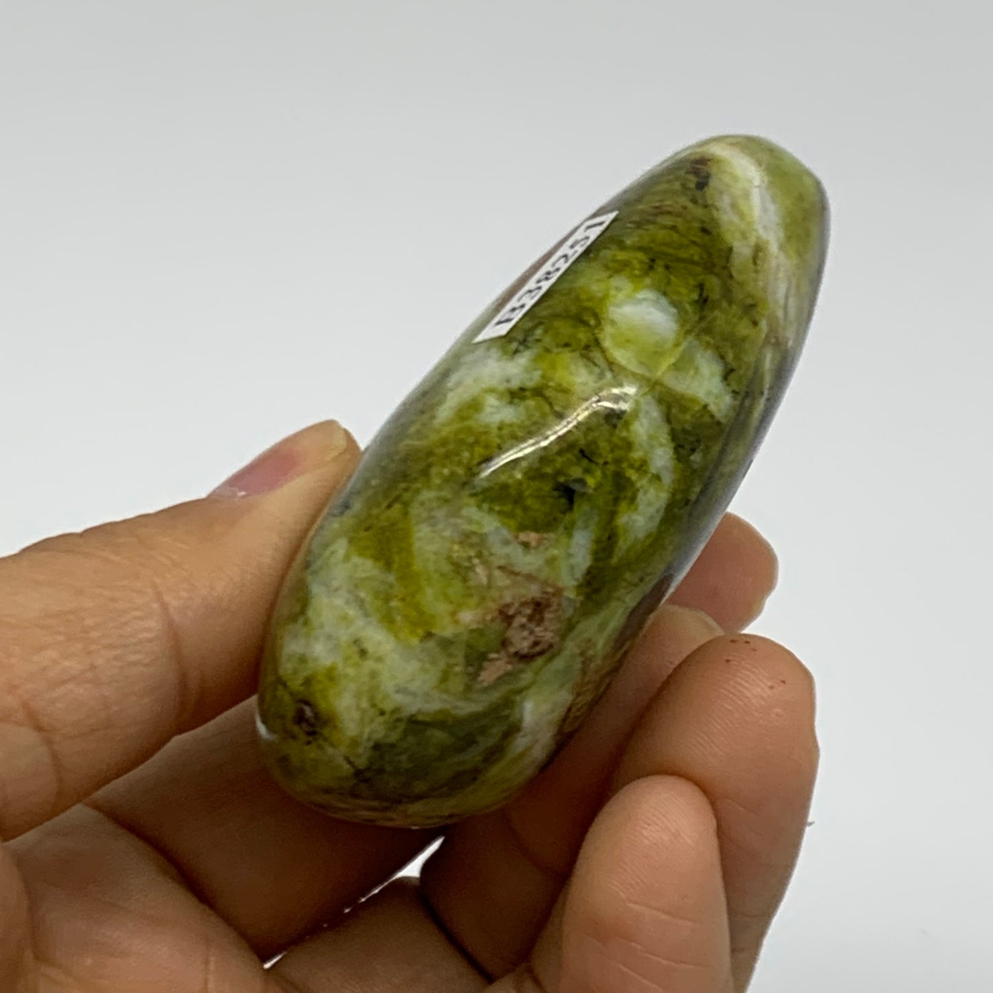 114.5g, 2.6"x2.1"x1", Green Opal Crystal PalmStone Polished Reiki, B38251