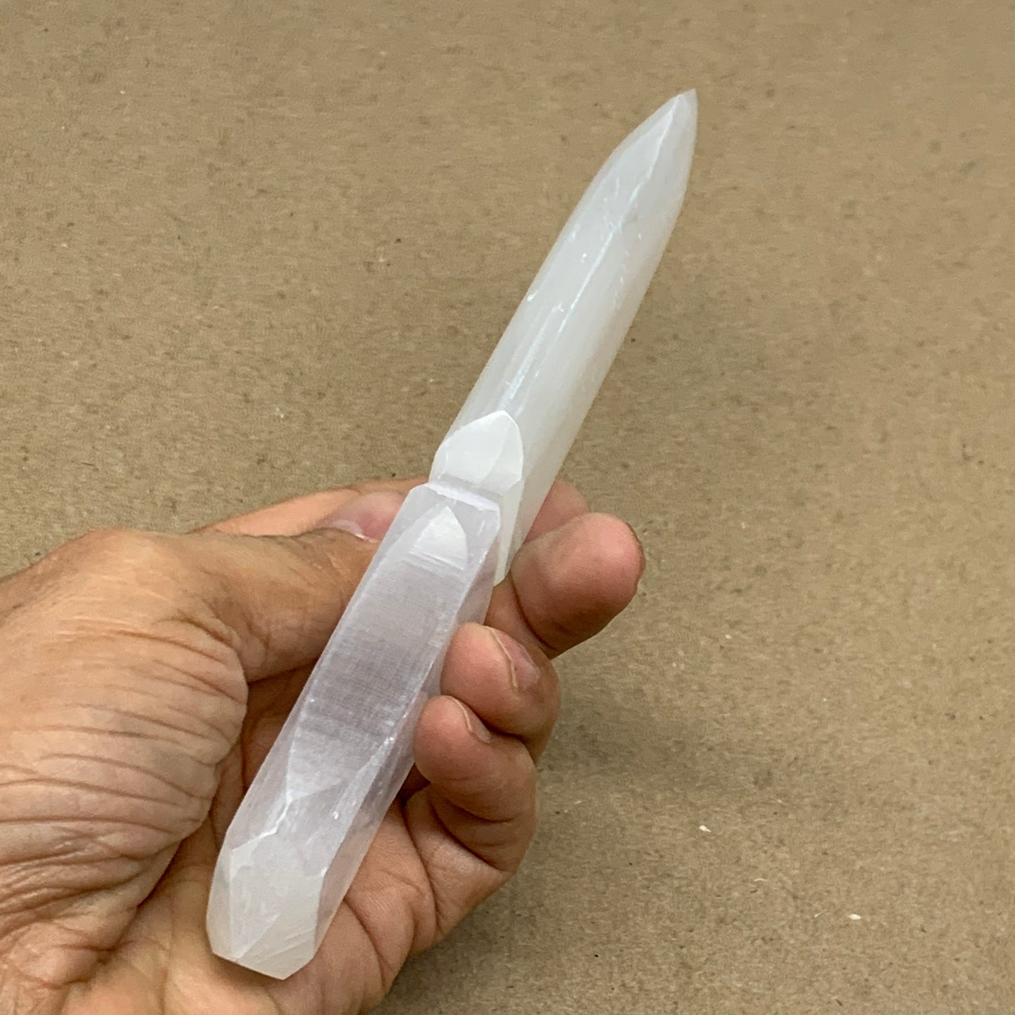 146g, 7.5"x1.3"x0.6", Natural Selenite Crystal Dagger (Satin Spar), B36907