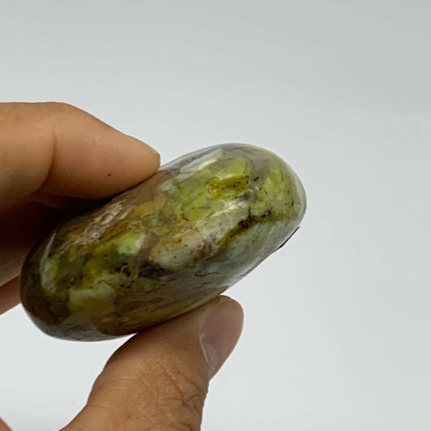 114.5g, 2.6"x2.1"x1", Green Opal Crystal PalmStone Polished Reiki, B38251