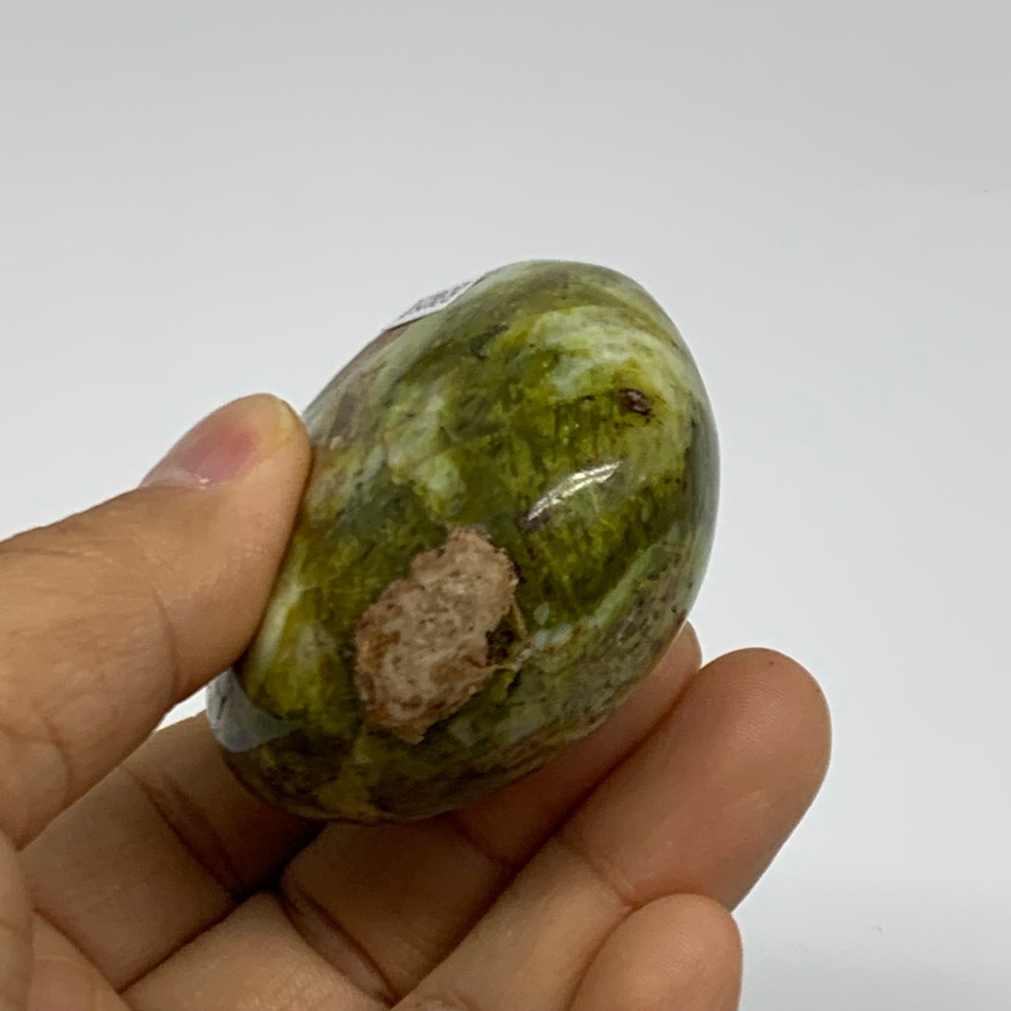 114.5g, 2.6"x2.1"x1", Green Opal Crystal PalmStone Polished Reiki, B38251