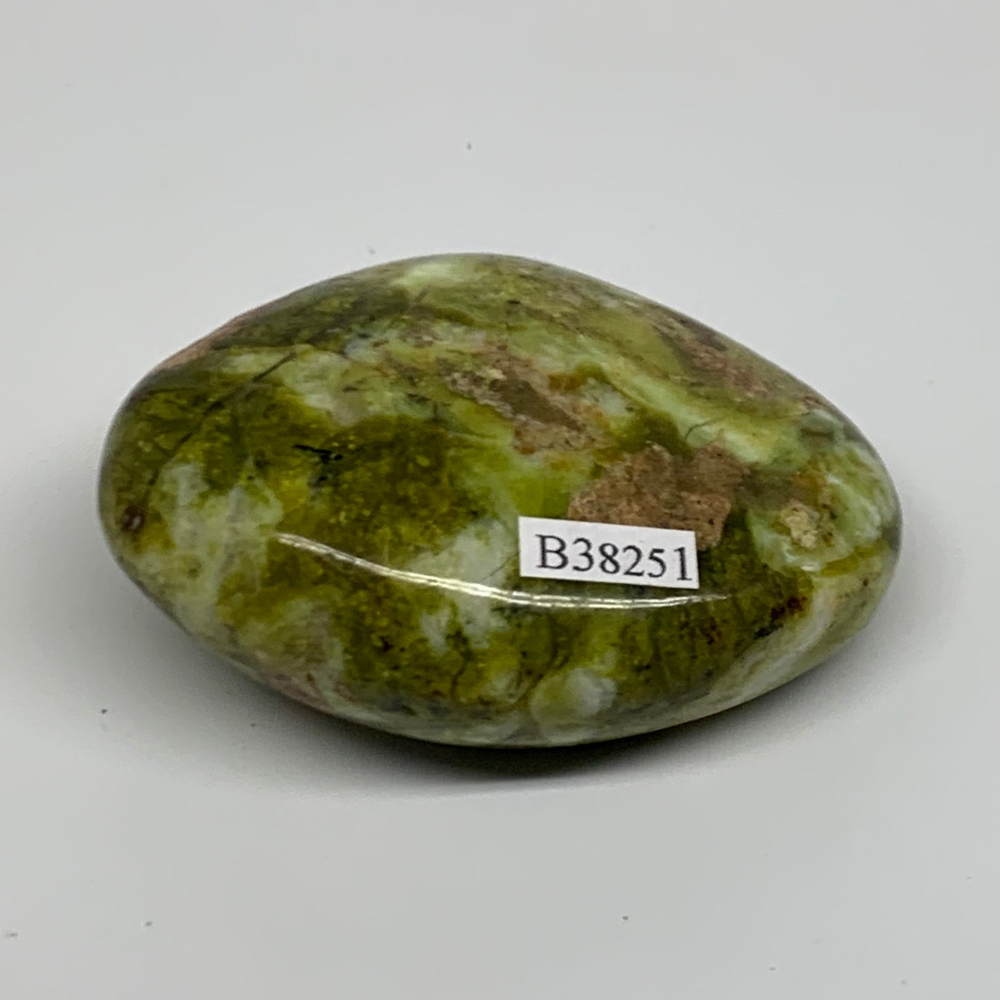114.5g, 2.6"x2.1"x1", Green Opal Crystal PalmStone Polished Reiki, B38251