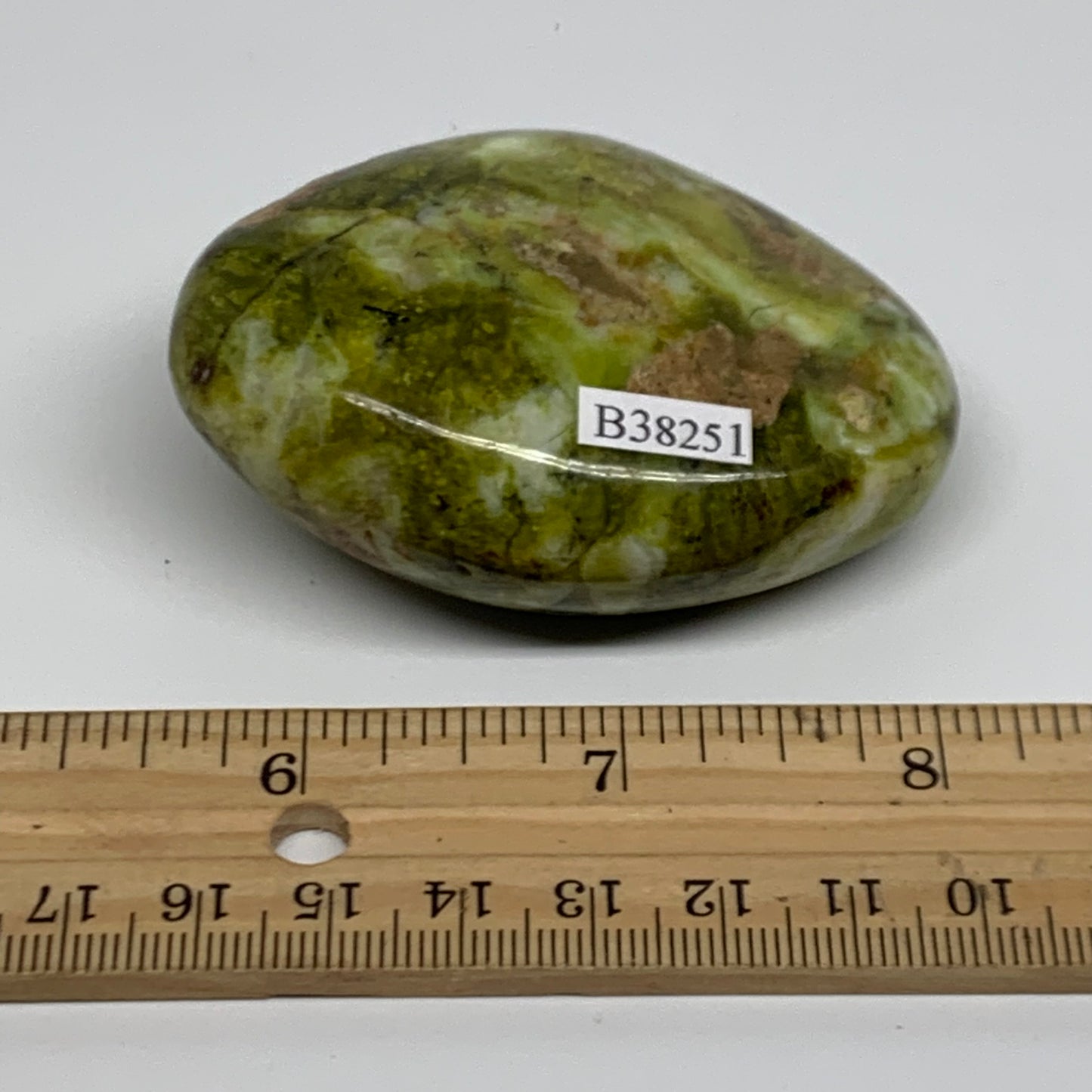 114.5g, 2.6"x2.1"x1", Green Opal Crystal PalmStone Polished Reiki, B38251