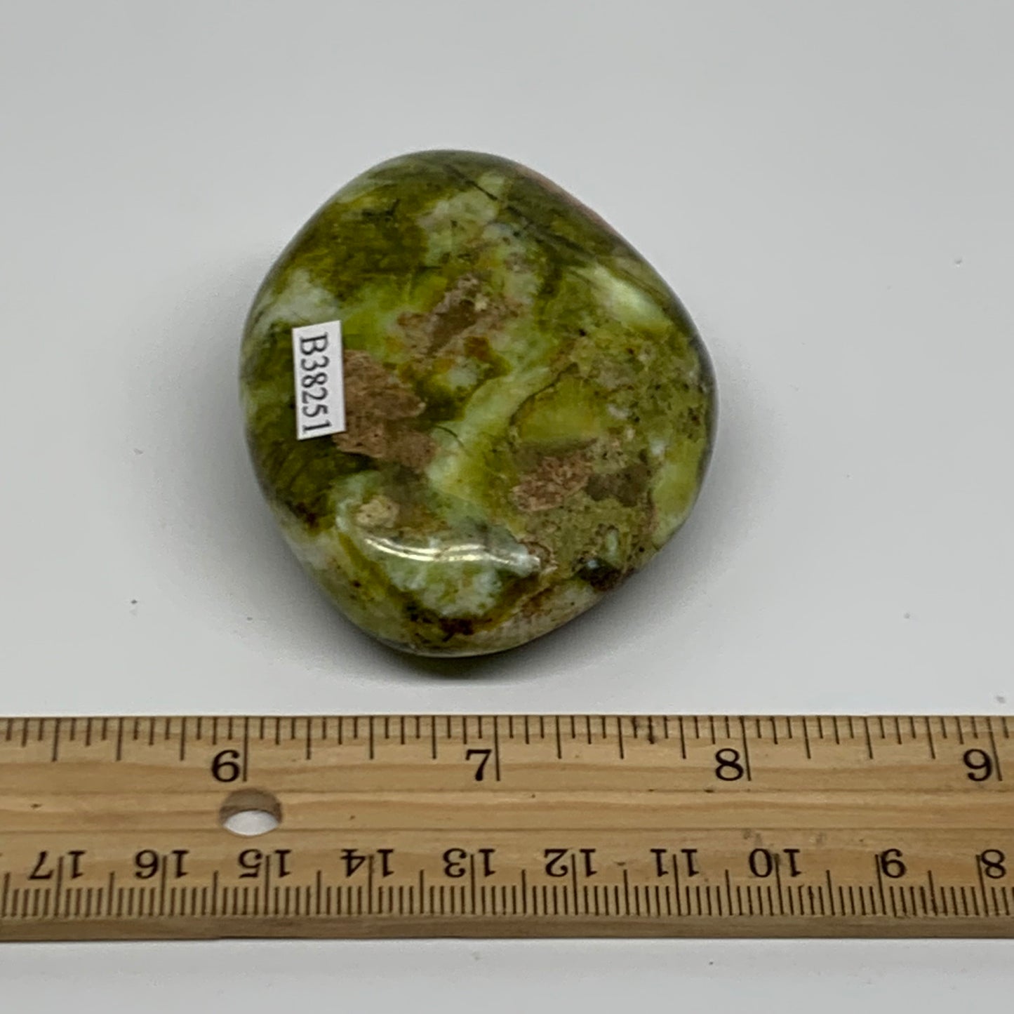 114.5g, 2.6"x2.1"x1", Green Opal Crystal PalmStone Polished Reiki, B38251