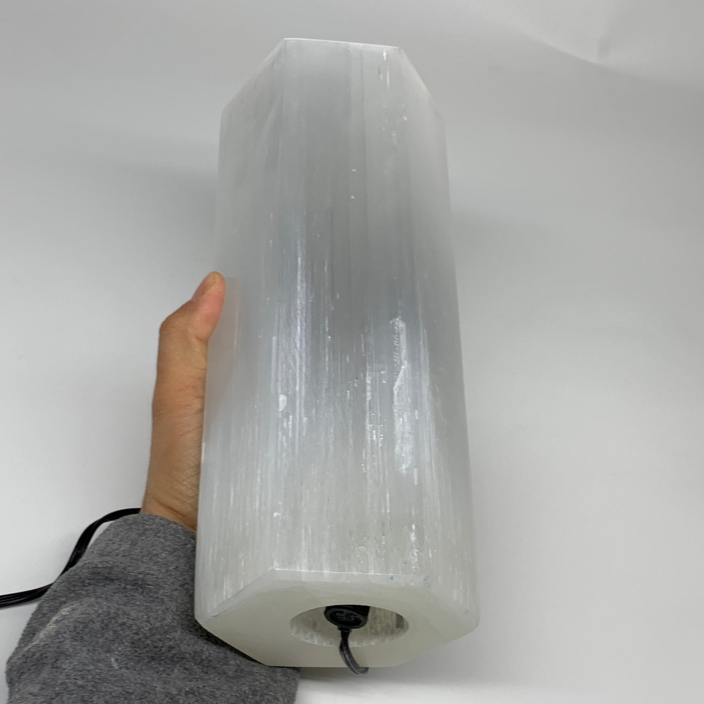 7.8 lbs. 9.75"x3.5", Hexagon Selenite (Satin Spar) Lamp, w/6ft Chord, B35835
