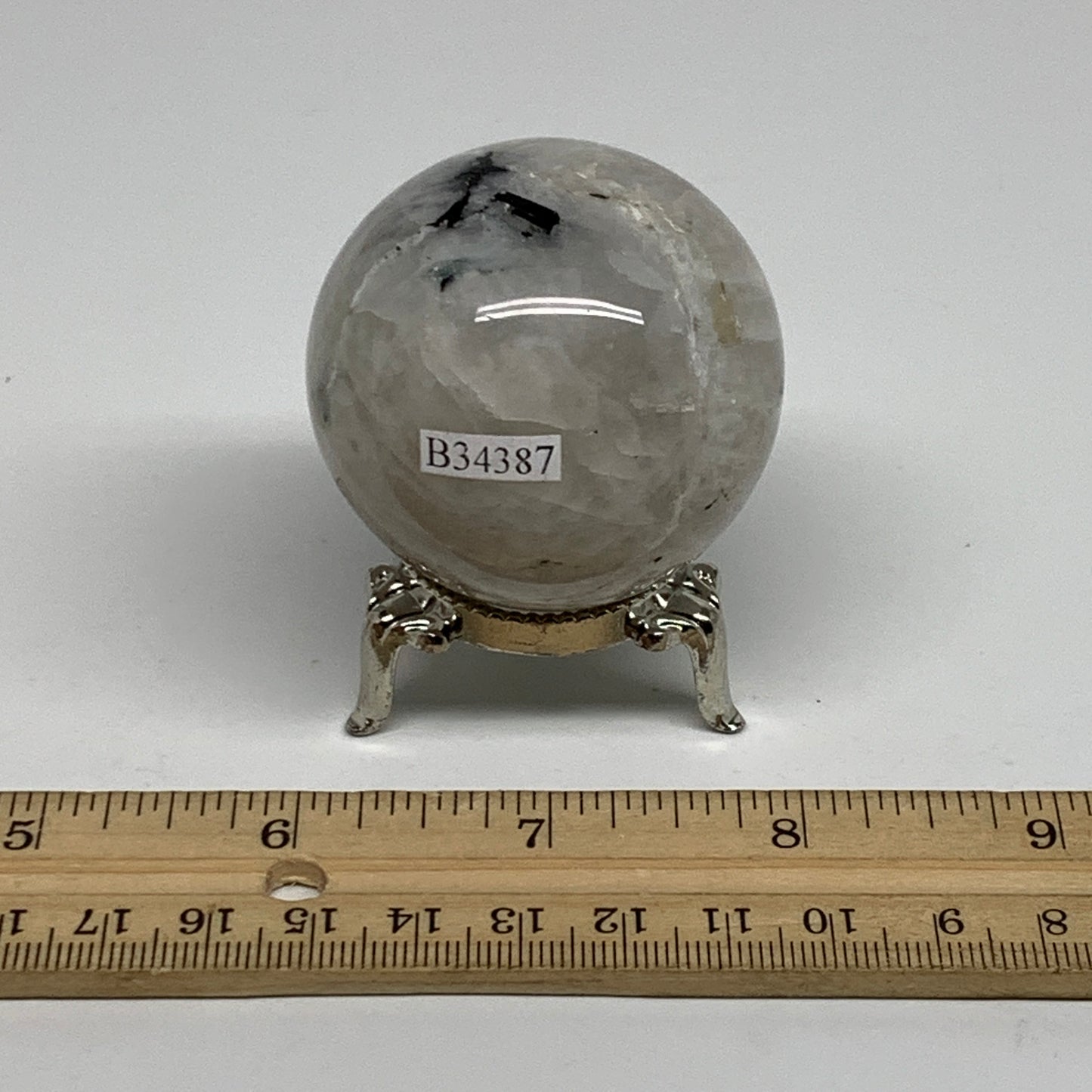 151.8g, 1.9"(48mm), Natural Rainbow Moonstone Sphere Ball Gemstone, B34387