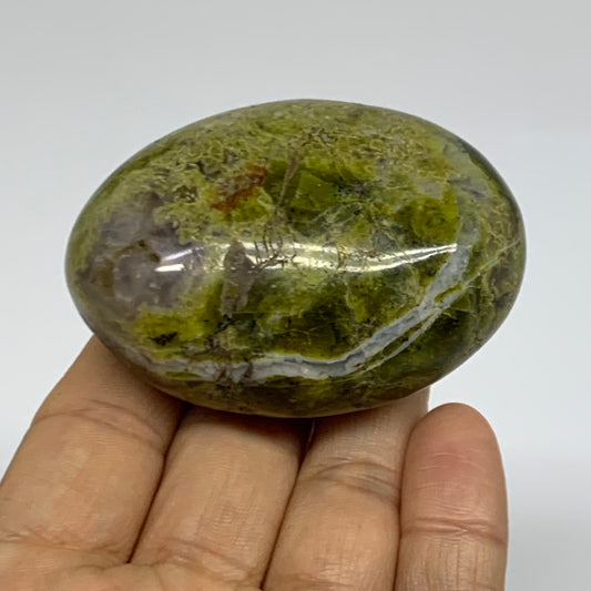 107.2g, 2.6"x1.8"x1.2", Green Opal Crystal PalmStone Polished Reiki, B38252