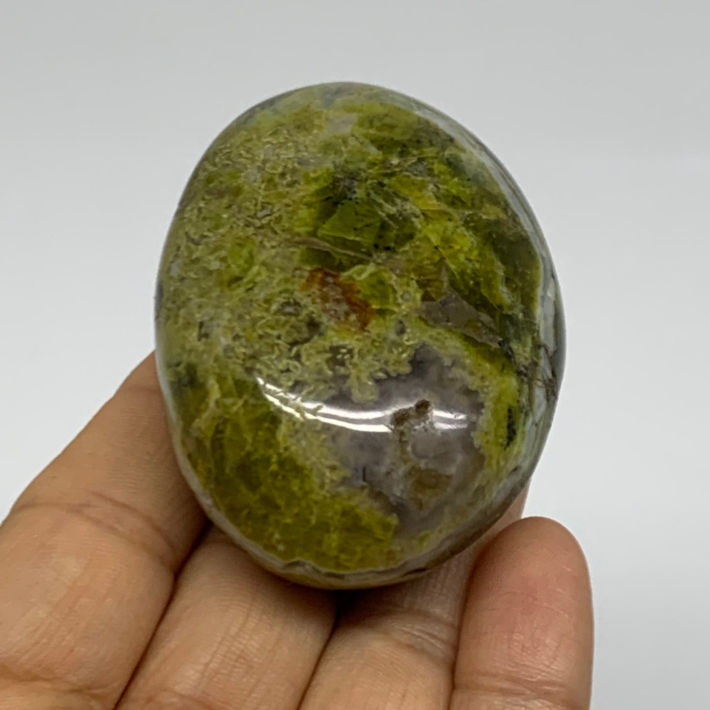 107.2g, 2.6"x1.8"x1.2", Green Opal Crystal PalmStone Polished Reiki, B38252