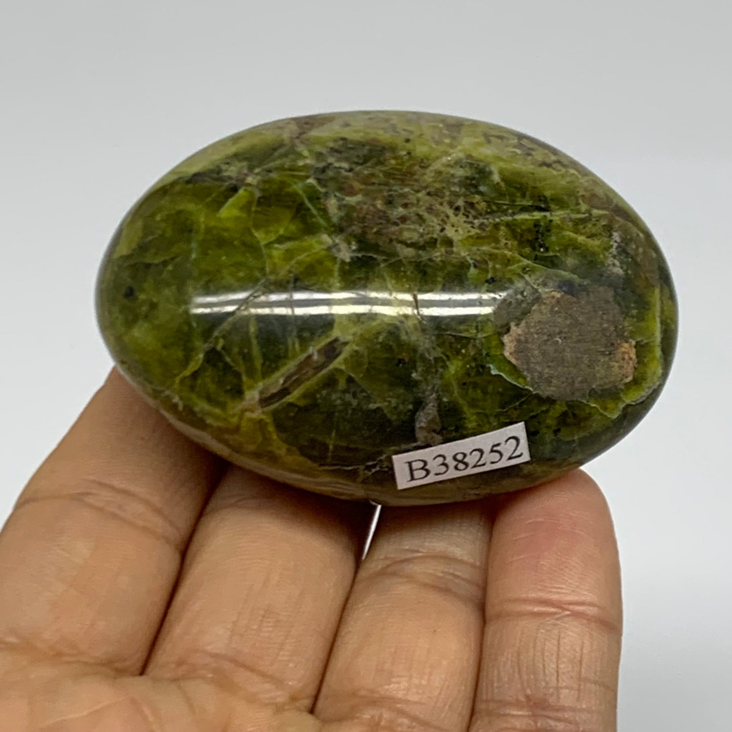 107.2g, 2.6"x1.8"x1.2", Green Opal Crystal PalmStone Polished Reiki, B38252