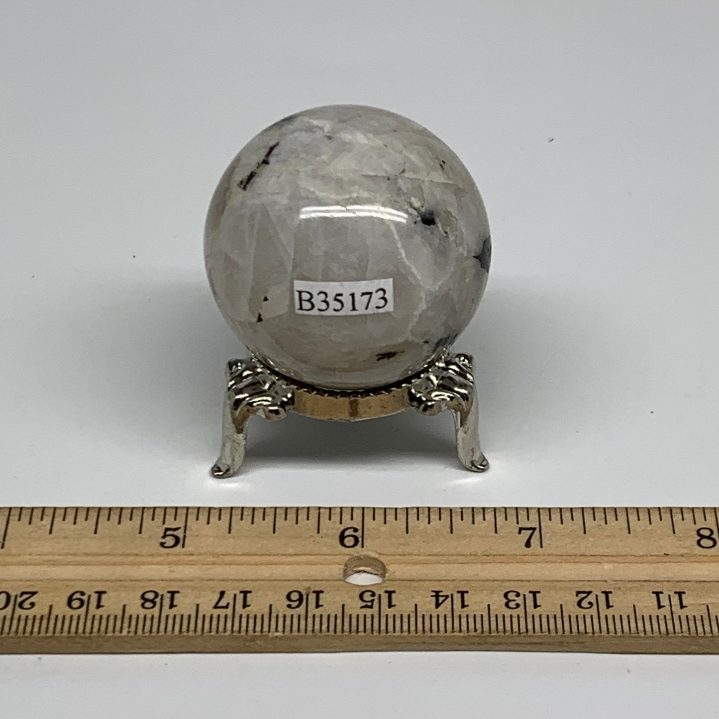 96.4g, 1.6"(41mm), Natural Rainbow Moonstone Sphere Ball Gemstone, B35173