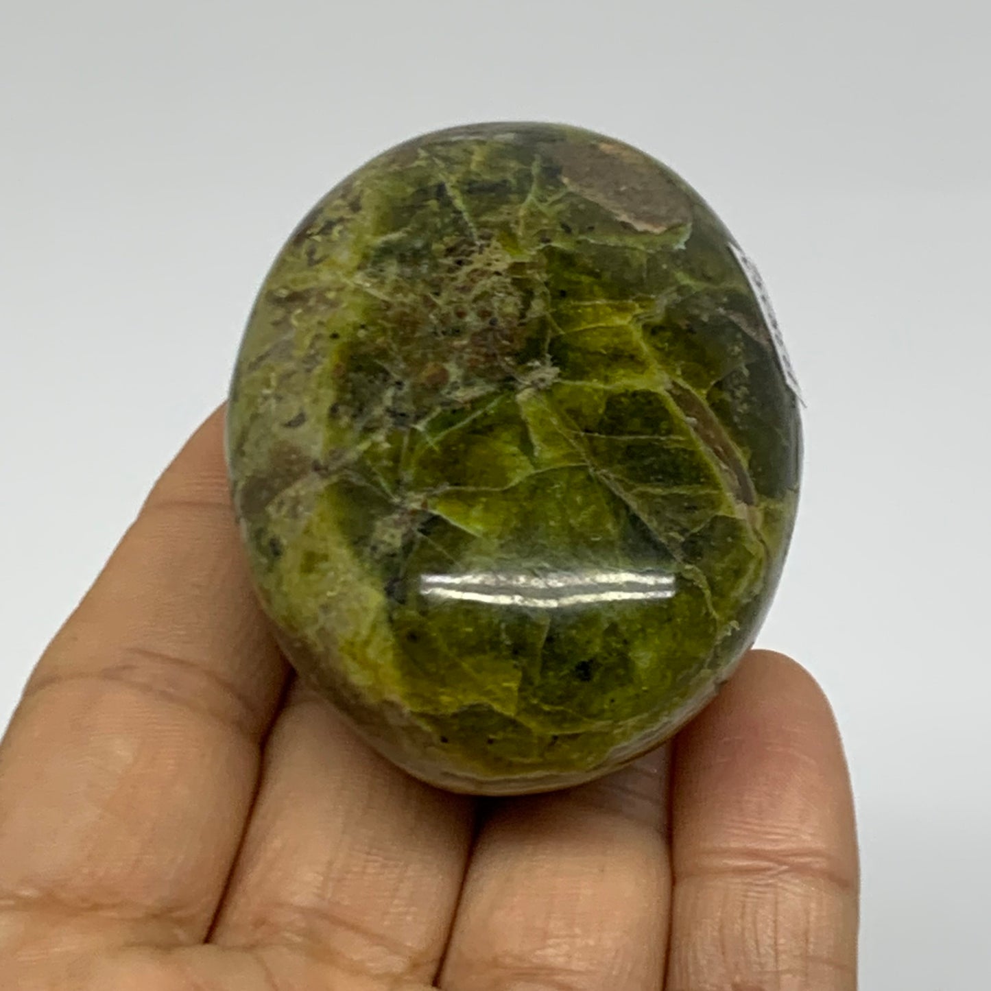 107.2g, 2.6"x1.8"x1.2", Green Opal Crystal PalmStone Polished Reiki, B38252