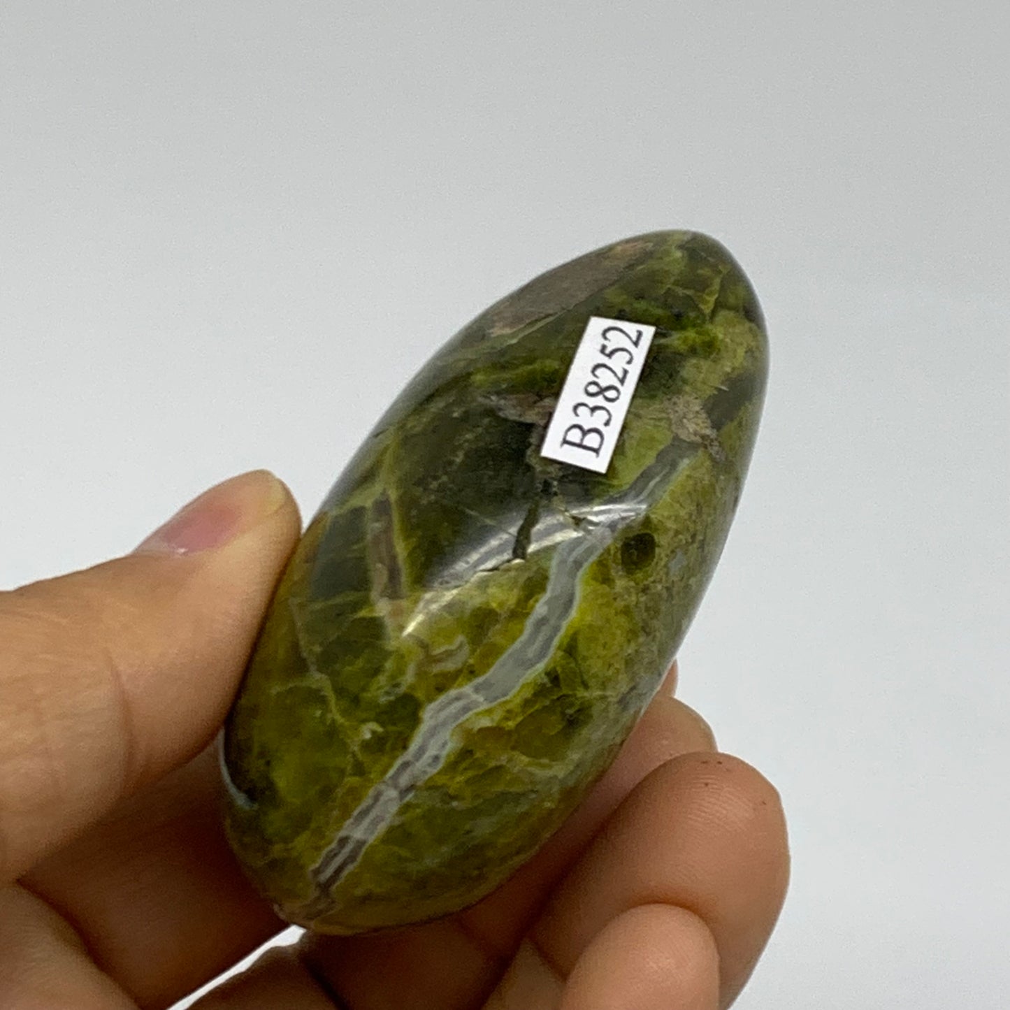 107.2g, 2.6"x1.8"x1.2", Green Opal Crystal PalmStone Polished Reiki, B38252