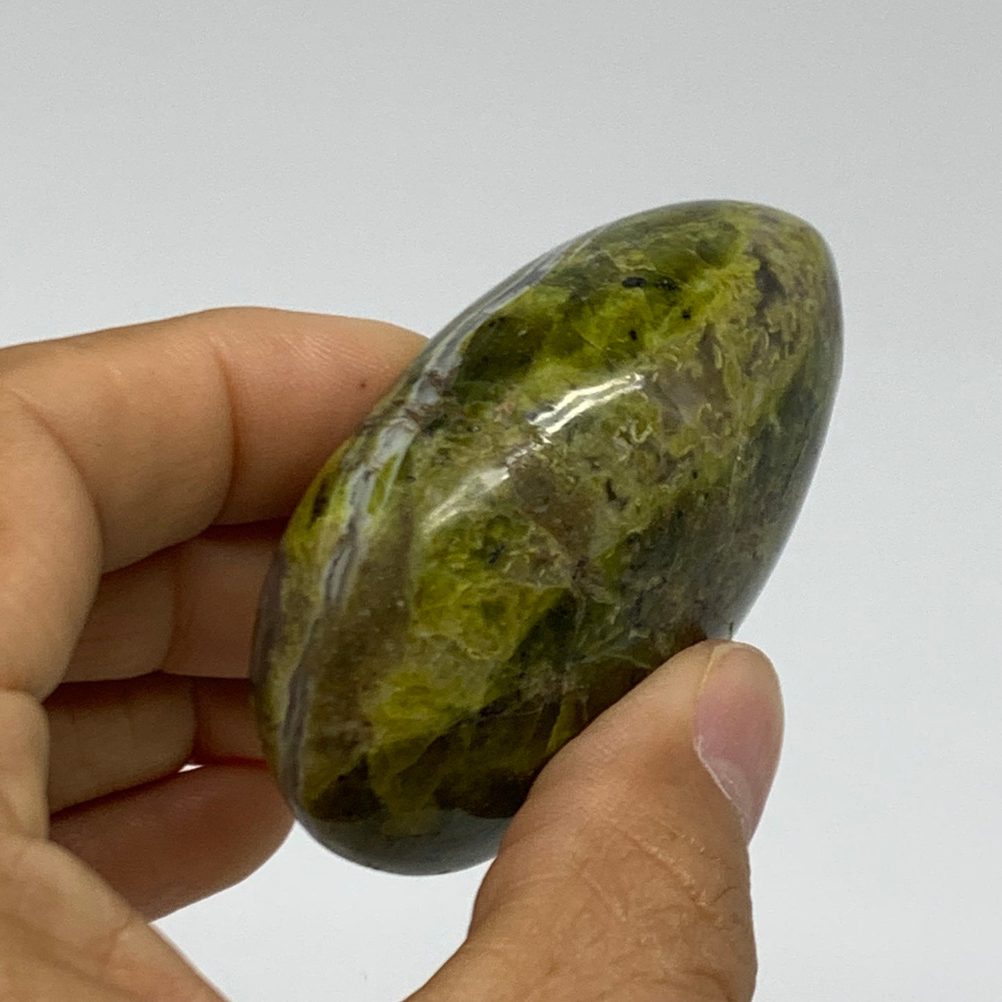 107.2g, 2.6"x1.8"x1.2", Green Opal Crystal PalmStone Polished Reiki, B38252