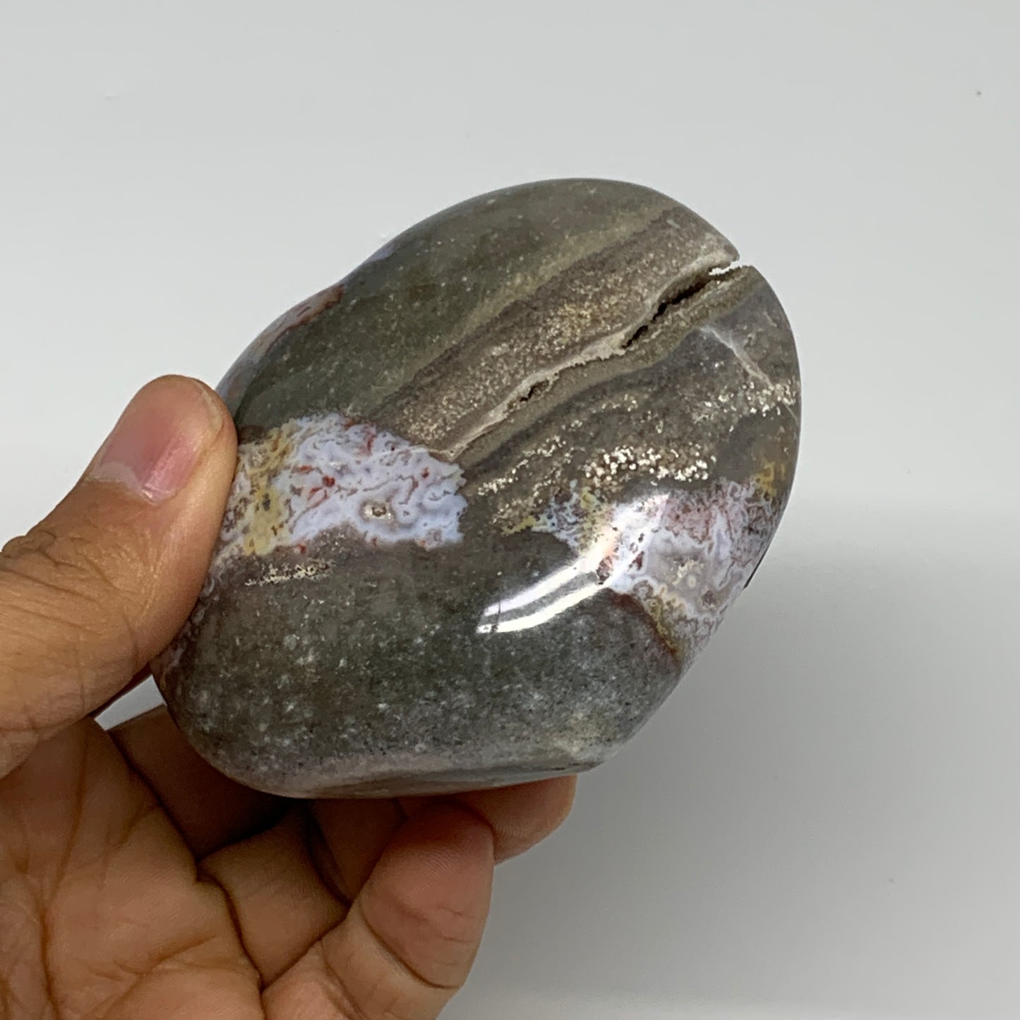 0.6 lbs, 2.9"x3.1"x1.5" Ocean Jasper Heart Polished Healing Crystal, B30936
