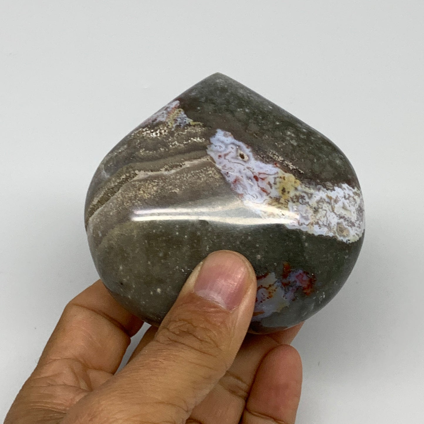 0.6 lbs, 2.9"x3.1"x1.5" Ocean Jasper Heart Polished Healing Crystal, B30936