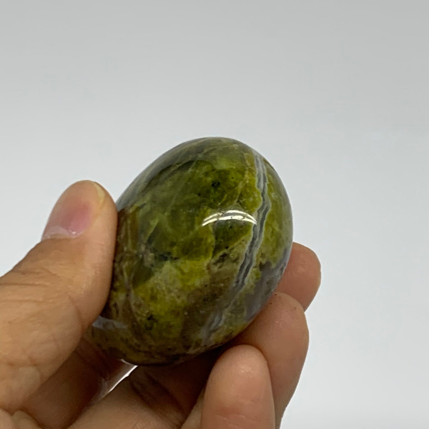 107.2g, 2.6"x1.8"x1.2", Green Opal Crystal PalmStone Polished Reiki, B38252