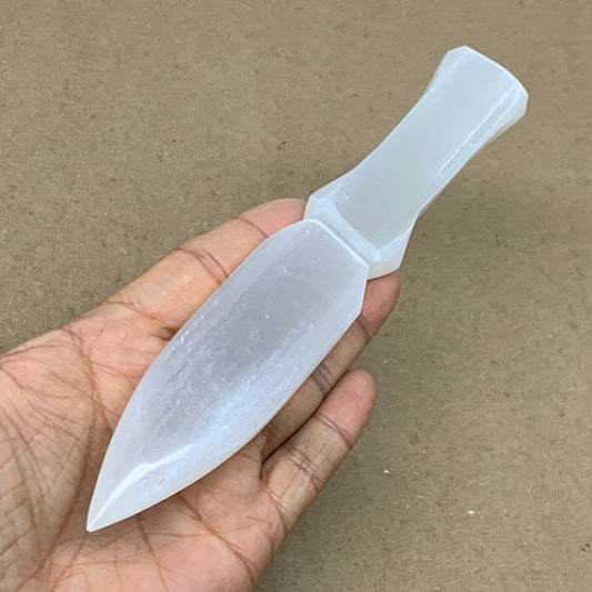141g, 7.5"x1.2"x0.6", Natural Selenite Crystal Dagger (Satin Spar), B36909