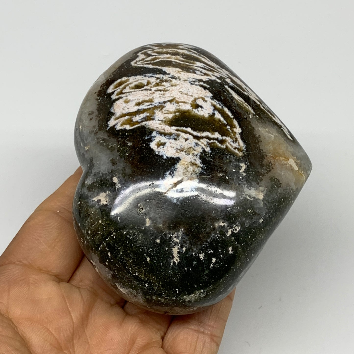 0.70 lbs, 2.8"x3.5"x1.6" Ocean Jasper Heart Polished Healing Crystal, B30937