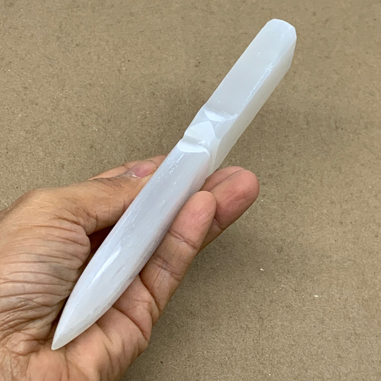 141g, 7.5"x1.2"x0.6", Natural Selenite Crystal Dagger (Satin Spar), B36909