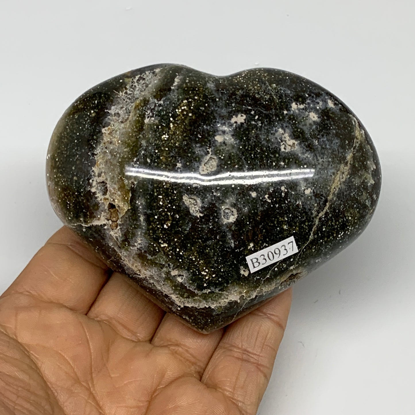 0.70 lbs, 2.8"x3.5"x1.6" Ocean Jasper Heart Polished Healing Crystal, B30937