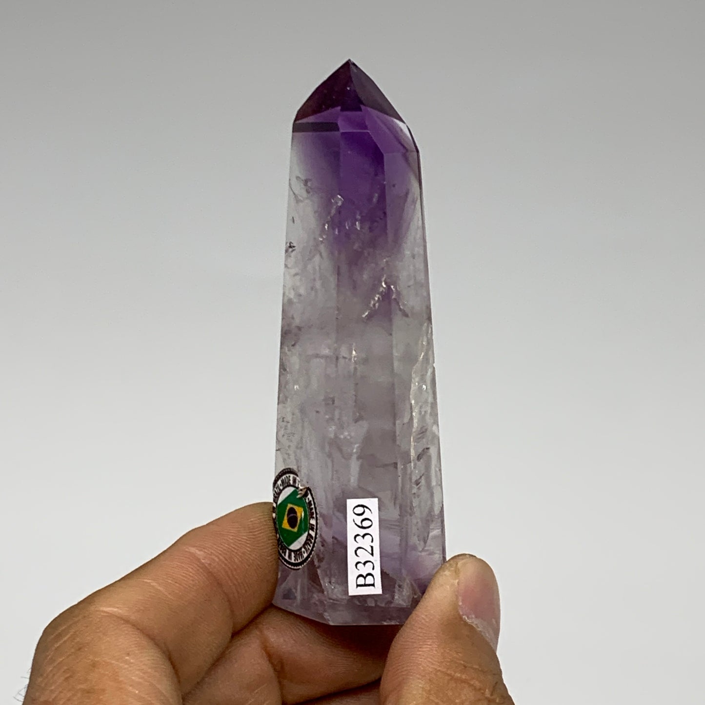 64.8g, 3.1"x1"x0.8", Natural Amethyst Tower Point Obelisk @Brazil, B32369