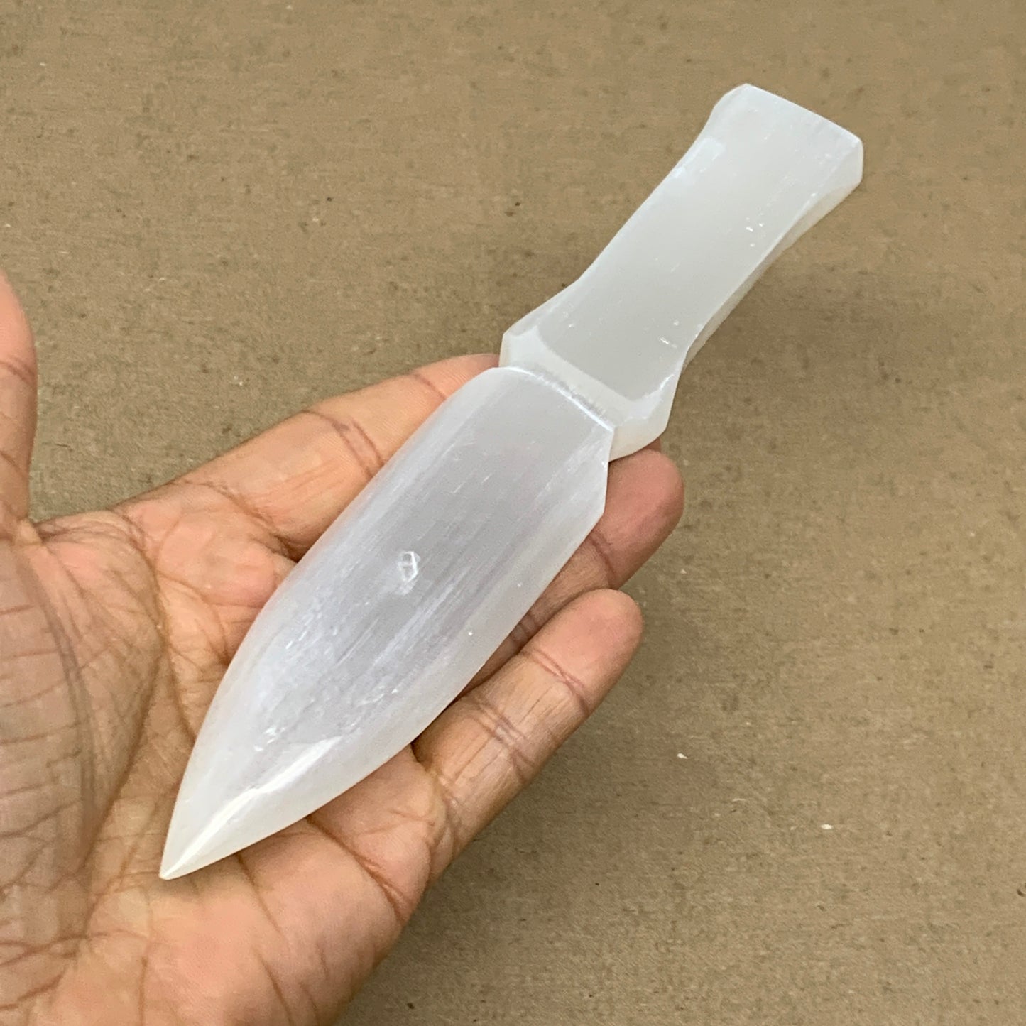 141g, 7.5"x1.2"x0.6", Natural Selenite Crystal Dagger (Satin Spar), B36909