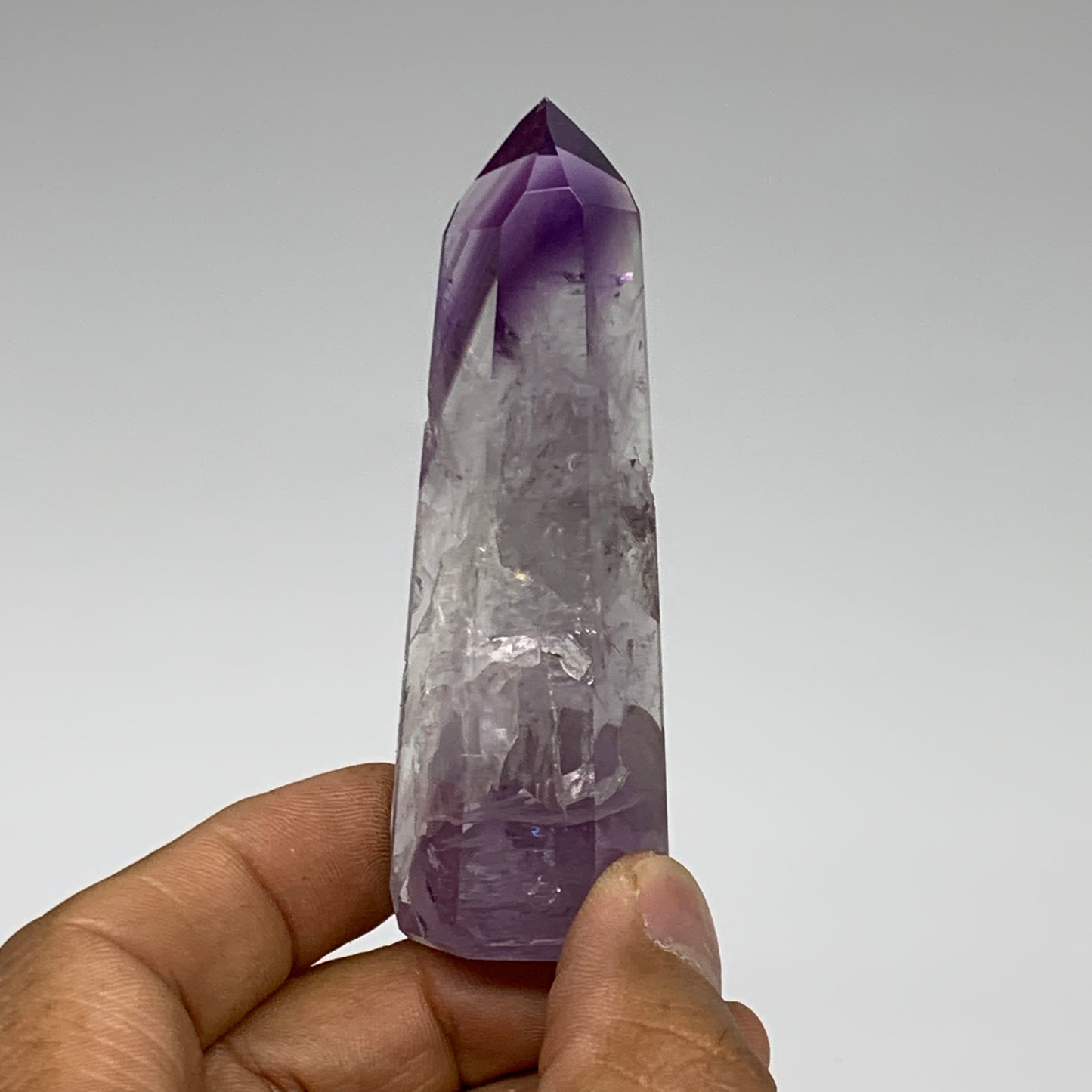 64.8g, 3.1"x1"x0.8", Natural Amethyst Tower Point Obelisk @Brazil, B32369